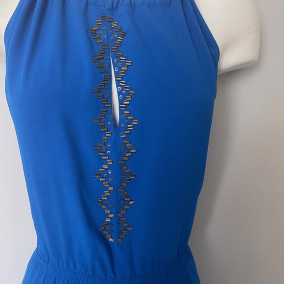 Red Saks 5th Avenue Beautiful Royal blue with gold beads maxi halter dress - Picture 5 of 9